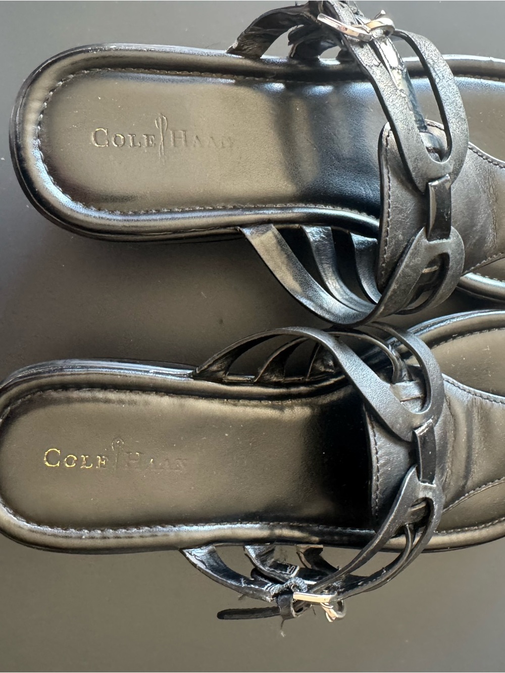 Cole Haan Black Leather Chain-Link Slide wedge sandals with Nikeair